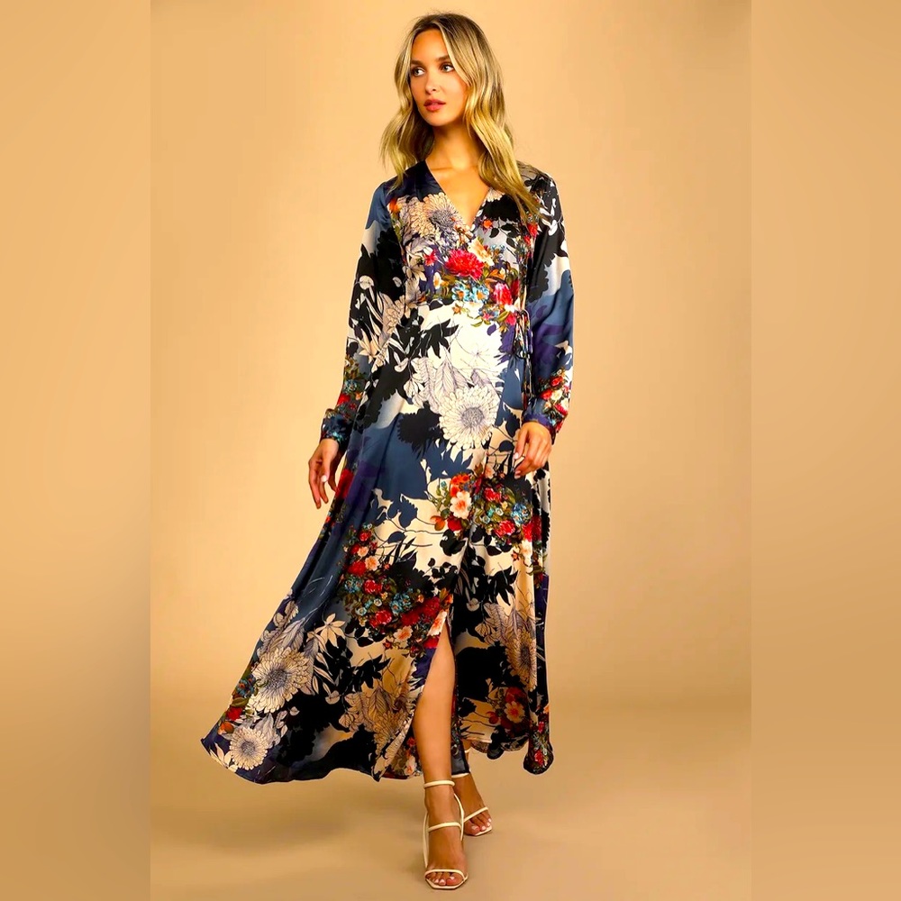 Lulus put a smile on maxi kimono floral dress